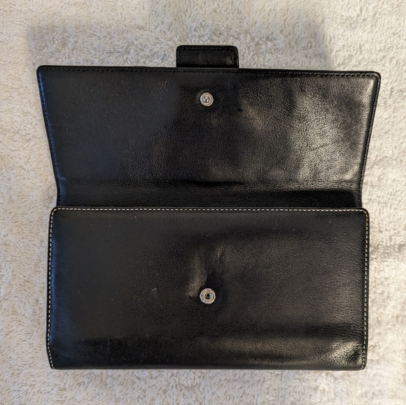 Coach Smooth Soft Black Leather Soho Trifold Envelope Wallet Silver Buckle - Picture 3 of 12